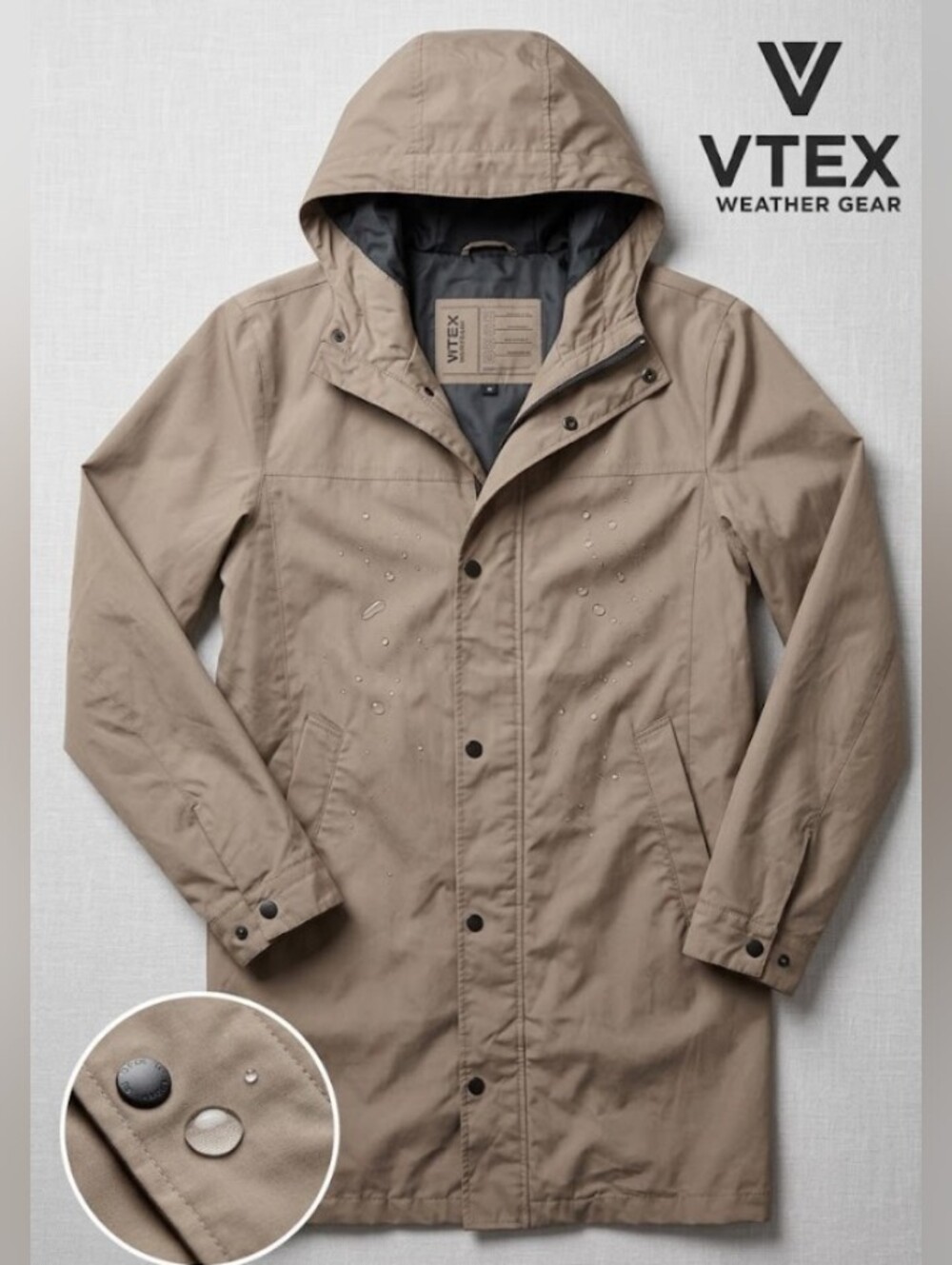 Raintex Taupe Water/Wind Proof Hooded Jacket (Sz M/L) Outdoor Weather Tech Gear